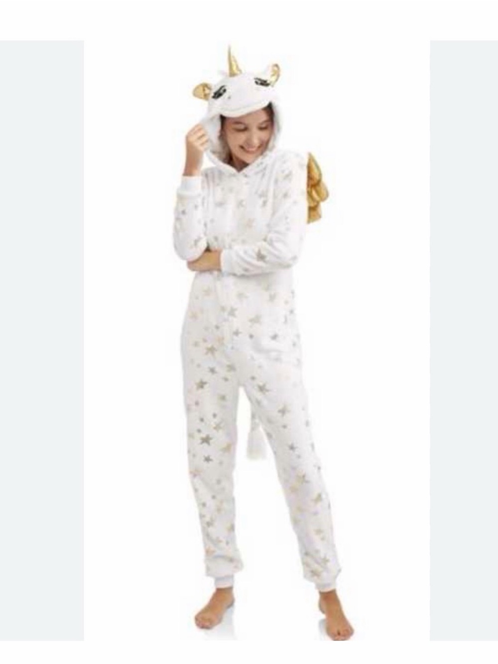 Secret Treasures women's unicorn union suit in white with gold stars, x-small